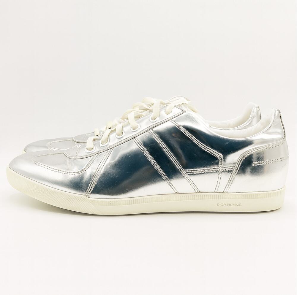 DIOR Metallic Low Top Sneakers Silver Sz 43.5/US 10.5 $510